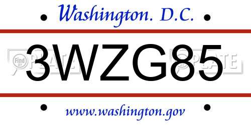 3WZG85 District Of Columbia License Plate