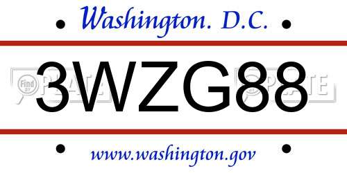 3WZG88 District Of Columbia License Plate