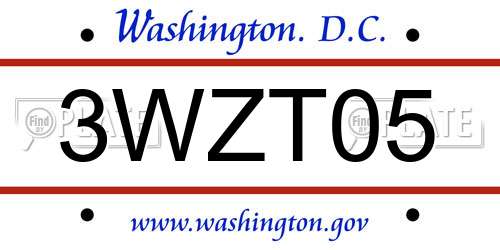 3WZT05 District Of Columbia License Plate