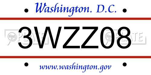 3WZZ08 District Of Columbia License Plate