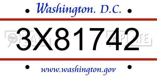 3X81742 District Of Columbia License Plate