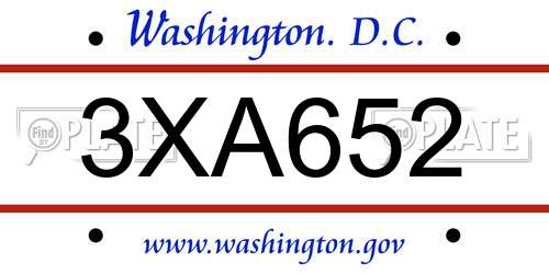 3XA652 District Of Columbia License Plate