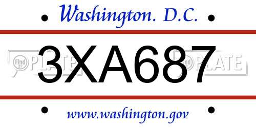 3XA687 District Of Columbia License Plate