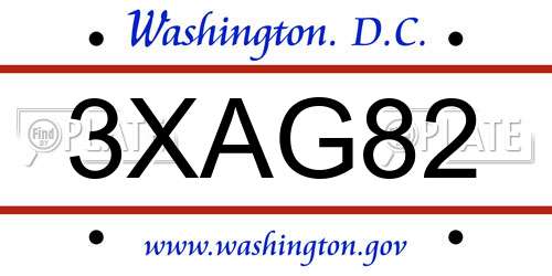 3XAG82 District Of Columbia License Plate