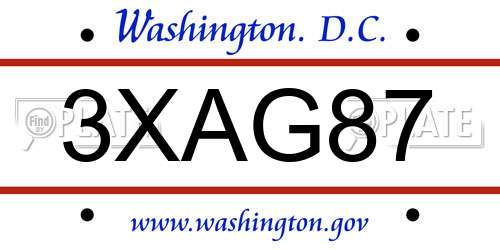 3XAG87 District Of Columbia License Plate
