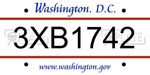 3XB1742 District Of Columbia License Plate