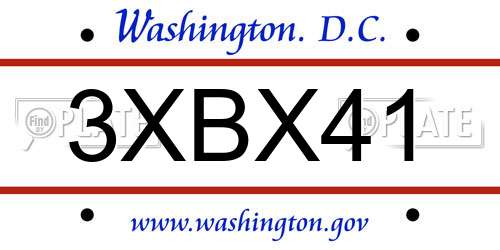 3XBX41 District Of Columbia License Plate