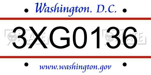 3XG0136 District Of Columbia License Plate