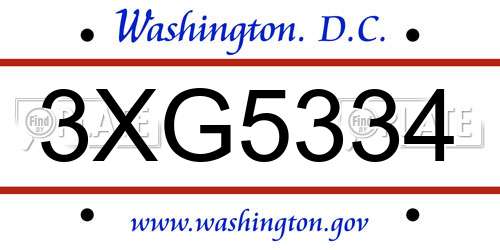 3XG5334 District Of Columbia License Plate