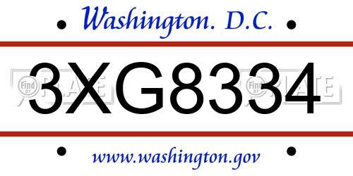3XG8334 District Of Columbia License Plate