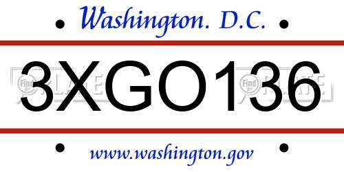 3XGO136 District Of Columbia License Plate