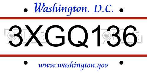 3XGQ136 District Of Columbia License Plate