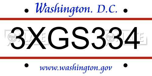 3XGS334 District Of Columbia License Plate