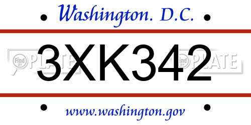 3XK342 District Of Columbia License Plate