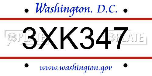 3XK347 District Of Columbia License Plate