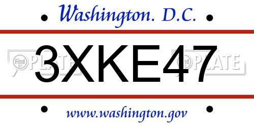 3XKE47 District Of Columbia License Plate