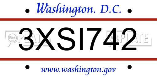 3XSI742 District Of Columbia License Plate