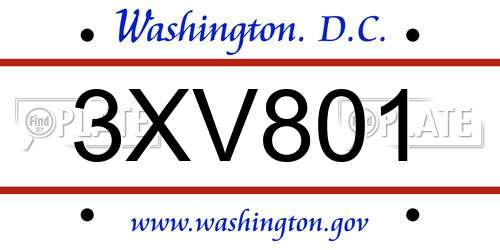 3XV801 District Of Columbia License Plate