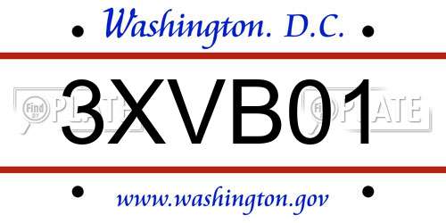 3XVB01 District Of Columbia License Plate