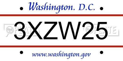 3XZW25 District Of Columbia License Plate