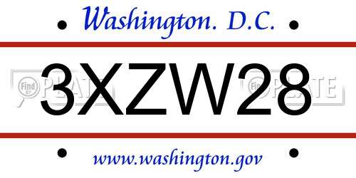 3XZW28 District Of Columbia License Plate
