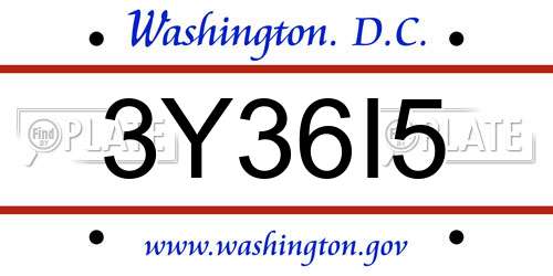 3Y36I5 District Of Columbia License Plate