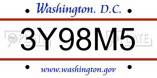 3Y98M5 District Of Columbia License Plate