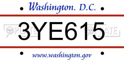 3YE615 District Of Columbia License Plate