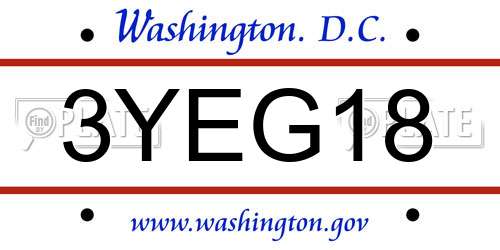 3YEG18 District Of Columbia License Plate