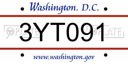 3YT091 District Of Columbia License Plate