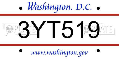 3YT519 District Of Columbia License Plate