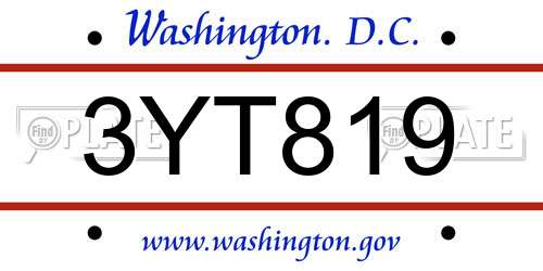 3YT819 District Of Columbia License Plate