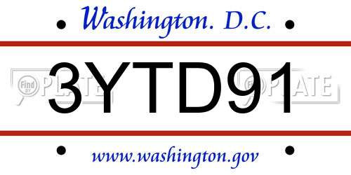 3YTD91 District Of Columbia License Plate