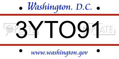 3YTO91 District Of Columbia License Plate