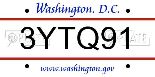 3YTQ91 District Of Columbia License Plate