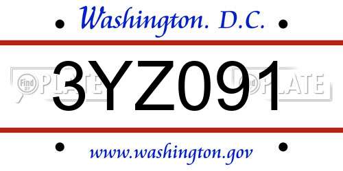 3YZ091 District Of Columbia License Plate