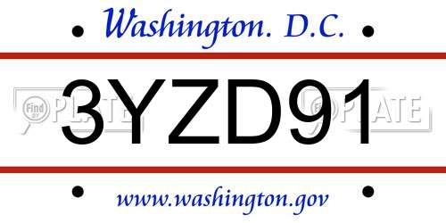 3YZD91 District Of Columbia License Plate