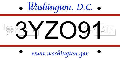 3YZO91 District Of Columbia License Plate