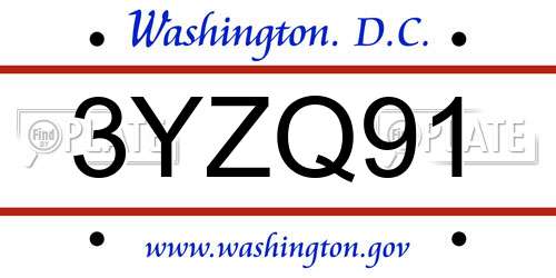 3YZQ91 District Of Columbia License Plate