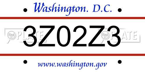 3Z02Z3 District Of Columbia License Plate