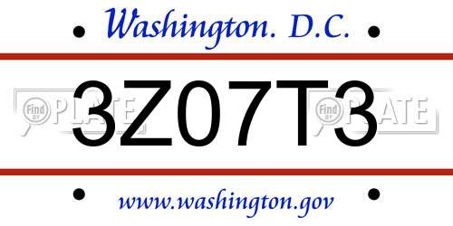 3Z07T3 District Of Columbia License Plate