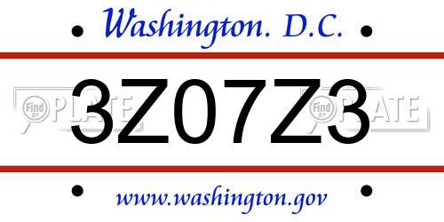 3Z07Z3 District Of Columbia License Plate