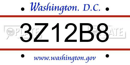 3Z12B8 District Of Columbia License Plate