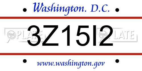 3Z15I2 District Of Columbia License Plate