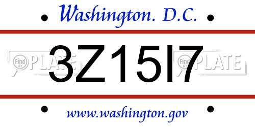 3Z15I7 District Of Columbia License Plate