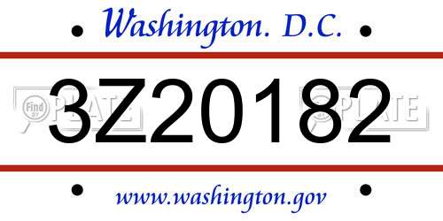 3Z20182 District Of Columbia License Plate