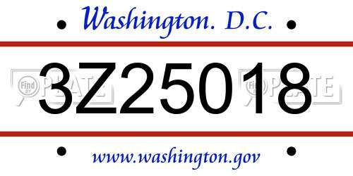 3Z25018 District Of Columbia License Plate