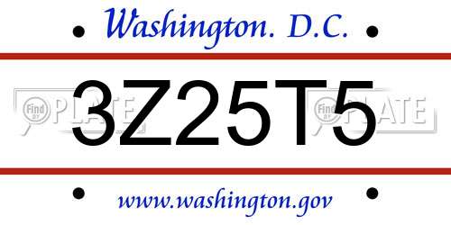 3Z25T5 District Of Columbia License Plate