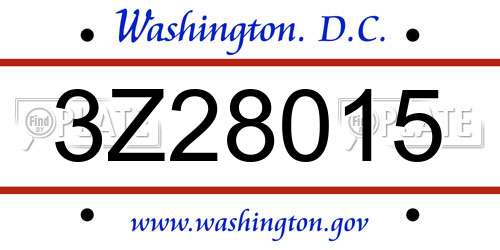 3Z28015 District Of Columbia License Plate