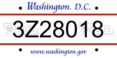 3Z28018 District Of Columbia License Plate
